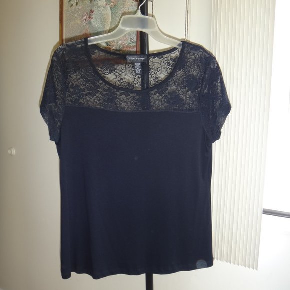 Cable & Gauge Tops - Top Blouse Lace Black sz XL